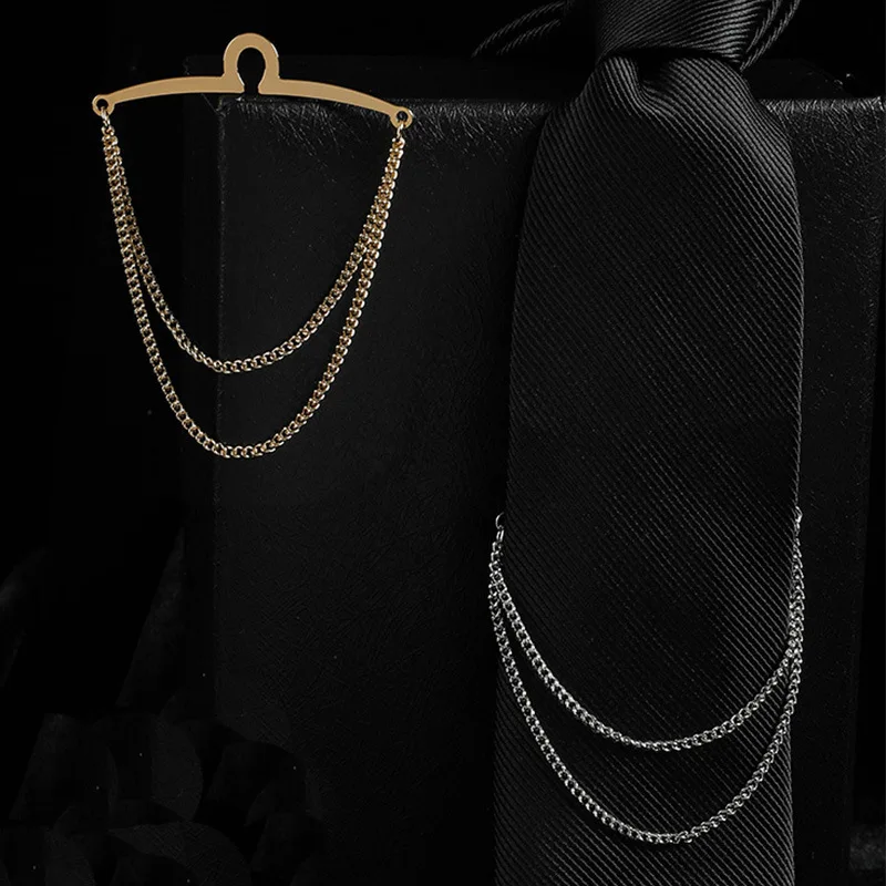 Elegant Men's Metal Brooch Pin and Necktie Chain Accessory