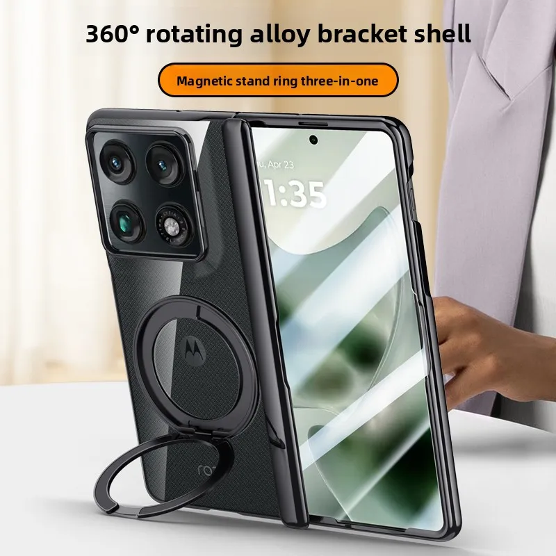 Electroplated Transparent HD Glass Cover with 360° Rotating Magnetic Stand and Shockproof Wireless Charging Compatibility