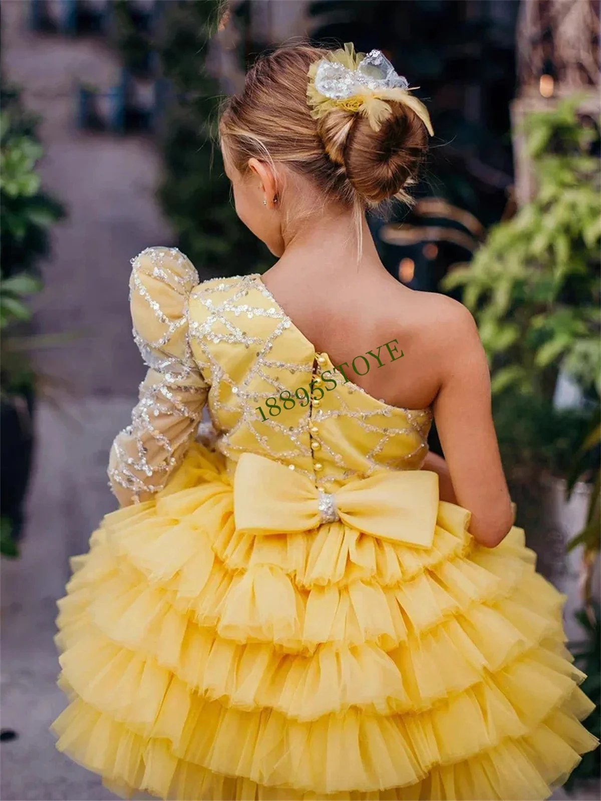 

Puffy Baby Girl Dress Yellow Layers Flower Girl Dresses Cute Girl Princess Dress Girl Wedding Party Dress Child Kids Dresses