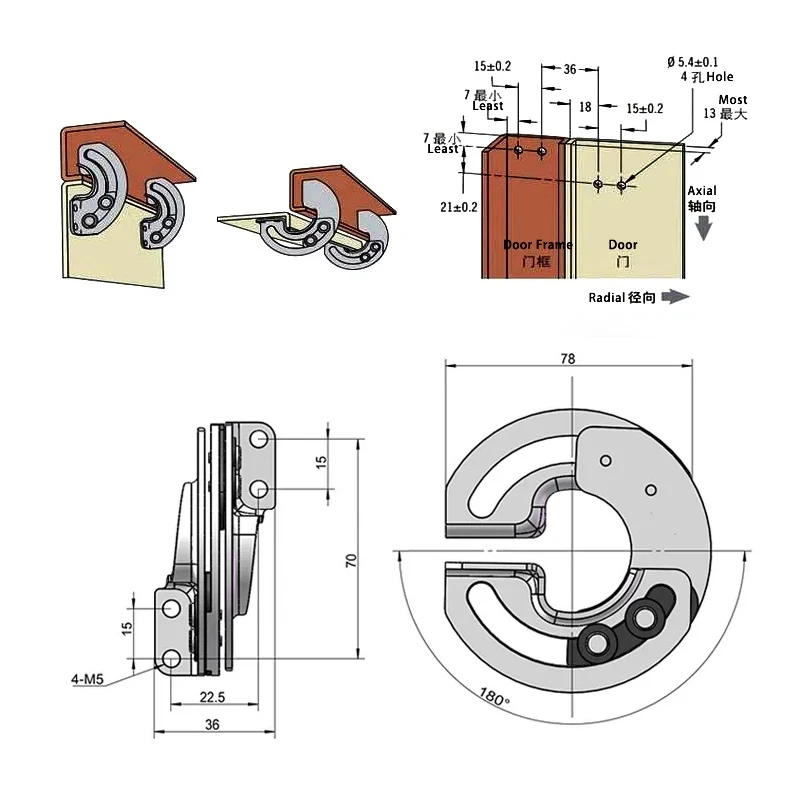 Concealed Sector Sliding Hinge Rotary Door Hinge Of 180 Degree Limit