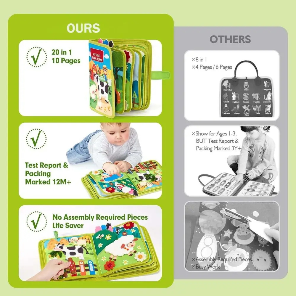 Educational Montessori Felt Quiet Book Farm Animal Learning Toys_voghion.com