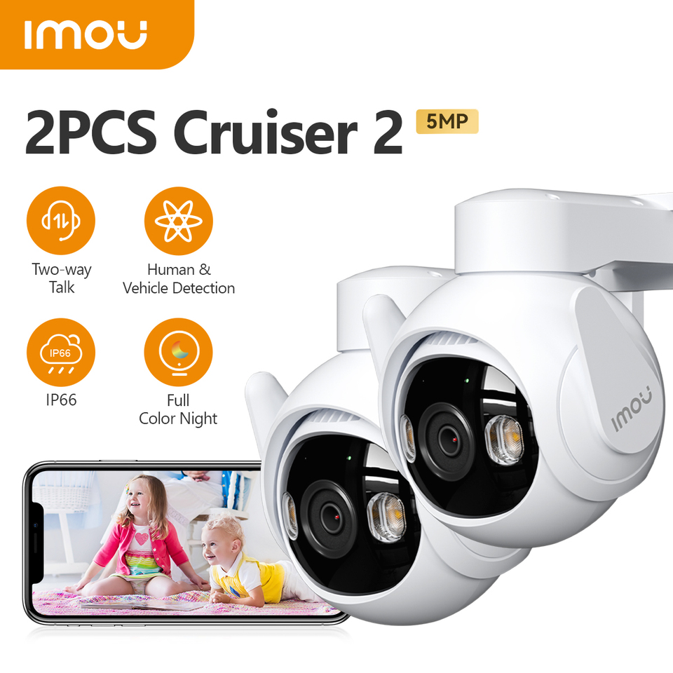 IMOU 2PCS Cruiser 2 5MP Wi-Fi Outdoor Safe Camera AI Smart Tracking Human Vehicle Detection IP66 Smart Night Vision Two Way Talk