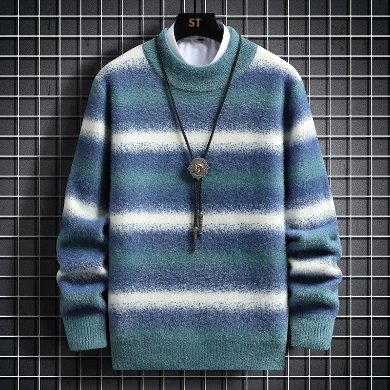 

New Cashmere Sweater Men Clothing Long Sleeve Fashion Mens Jumper Winter Thick Warm Pull Homme stripe Male Sweaters