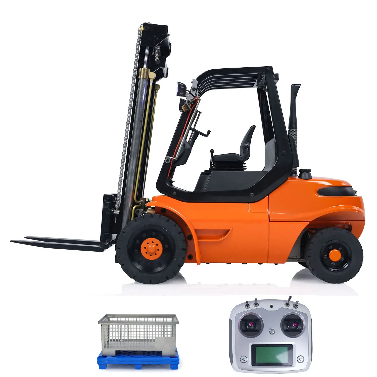 1/14 RC Hydraulic Forklift 40DA3 Wheeled Transfer Painted Finished Car Metal Construction Vehicles Light Sound Toy Model 6