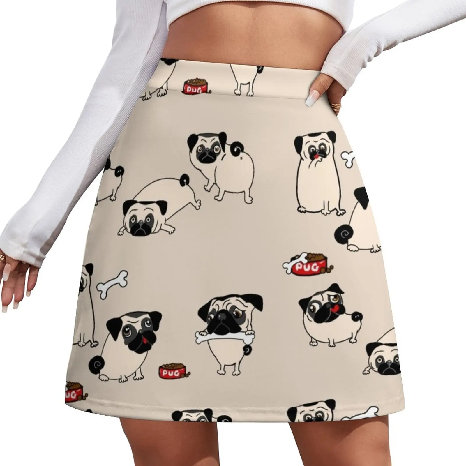 PUG Fawn pattern Cute Cartoon Pugs by LeahG Mini Skirt outfit korean style skirts for womens много ный пищевой сорт lastics cartoon pattern figure пять six piece set