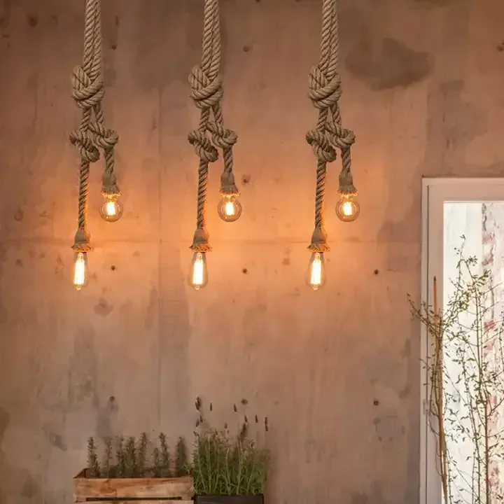 Rope Lamp Creative Country Edison Bulb Chandelier Decoration Home Vintage Hemp Rope Pendant Lamp