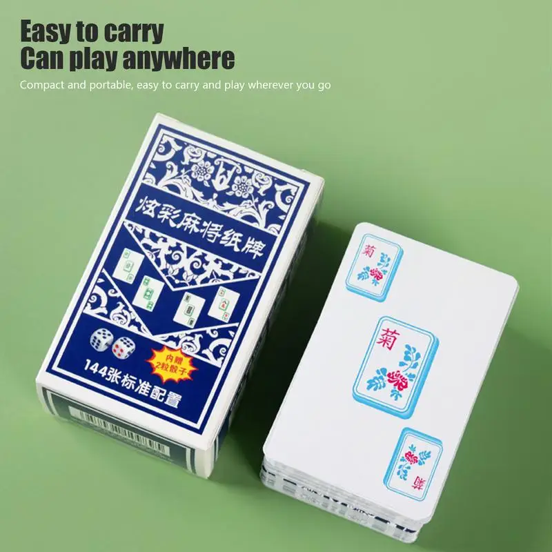 Portable Mahjong Set Non-Sticky Multipurpose Mahjong Cards Mahjong Card Game With 144 Cards 2 Dice For Home Thickened Mahjong 3