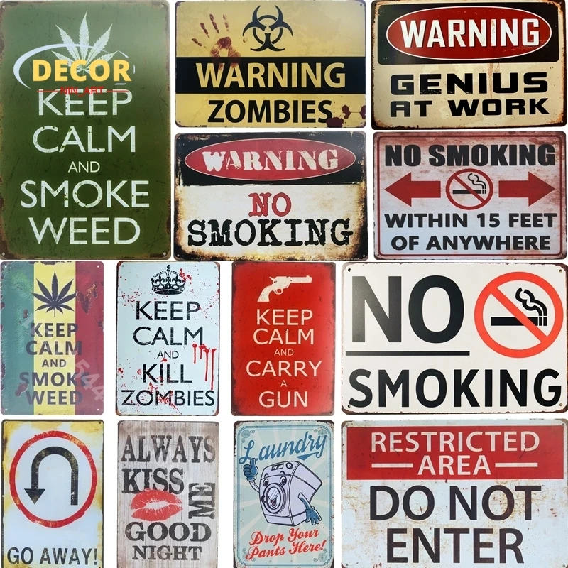 

Keep Calm Smoke Metal Tin Sign Retro Living Room Weed Plate Wall Man Cave Public Place Aesthetics Decoration Art Poster Signs