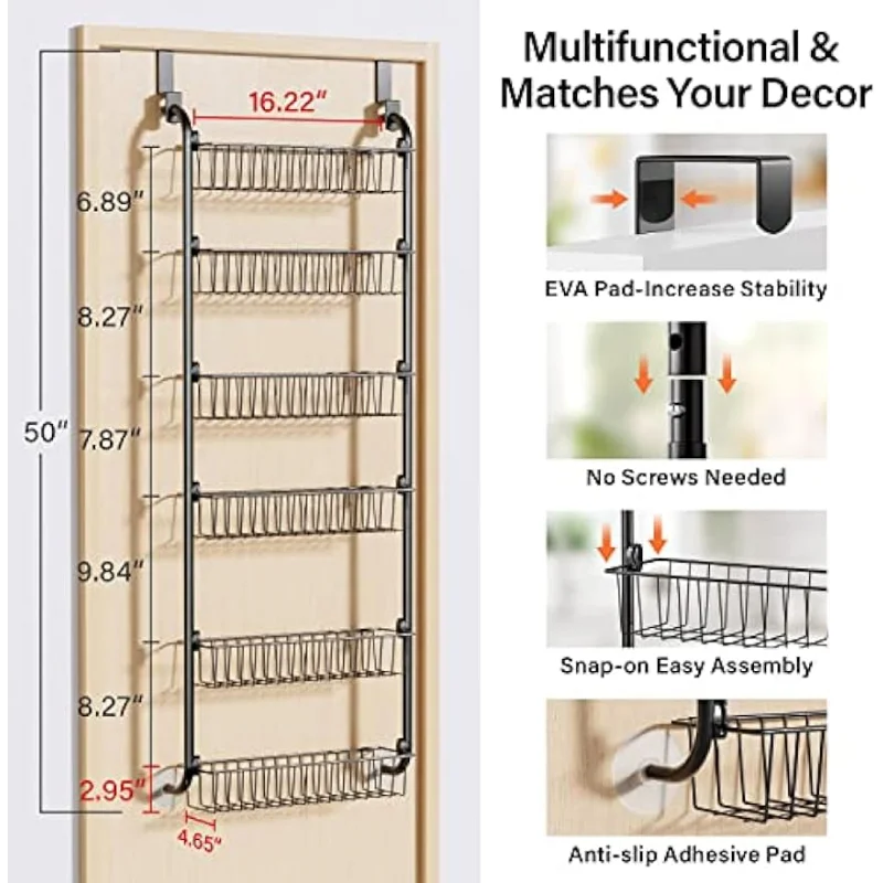  1Easylife Organizador de despensa para puerta, estante de  despensa de 6 niveles con cestas ajustables y marcos desmontables,  organizadores de puerta de despensa de acrílico blanco y almacenamiento,  estante de especias