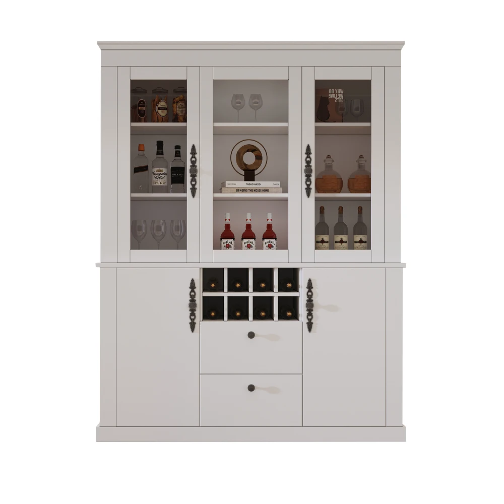 130 * 37,5 * 170,5 cm Vitrine mit 2 Schubladen und 4 Schranktüren, Glasvitrine mit LED und 8 Weinregalen, großer Schrank – Detail 19
