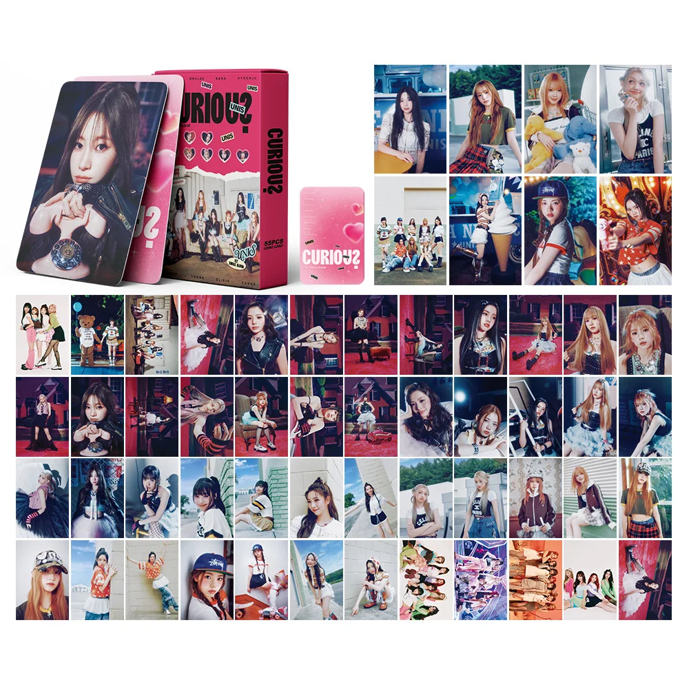 55Pcs/Set UNIS Idol Girl New Album CURIOUS Lomo Cards HD Printd Photocards Yoona Hyeonju Yunha Dangca Seowon Elisia Fans Gifts