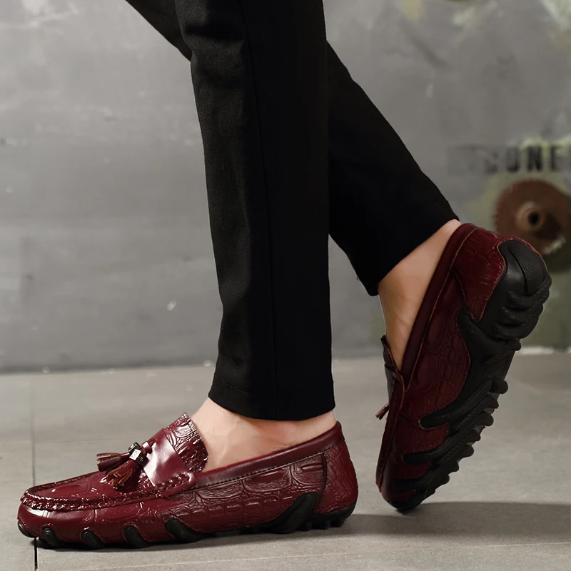 Men Genuine Leather Business Shoes Crocodile Pattern Loafers Moccasins Driving Flats Slip-On Casual
