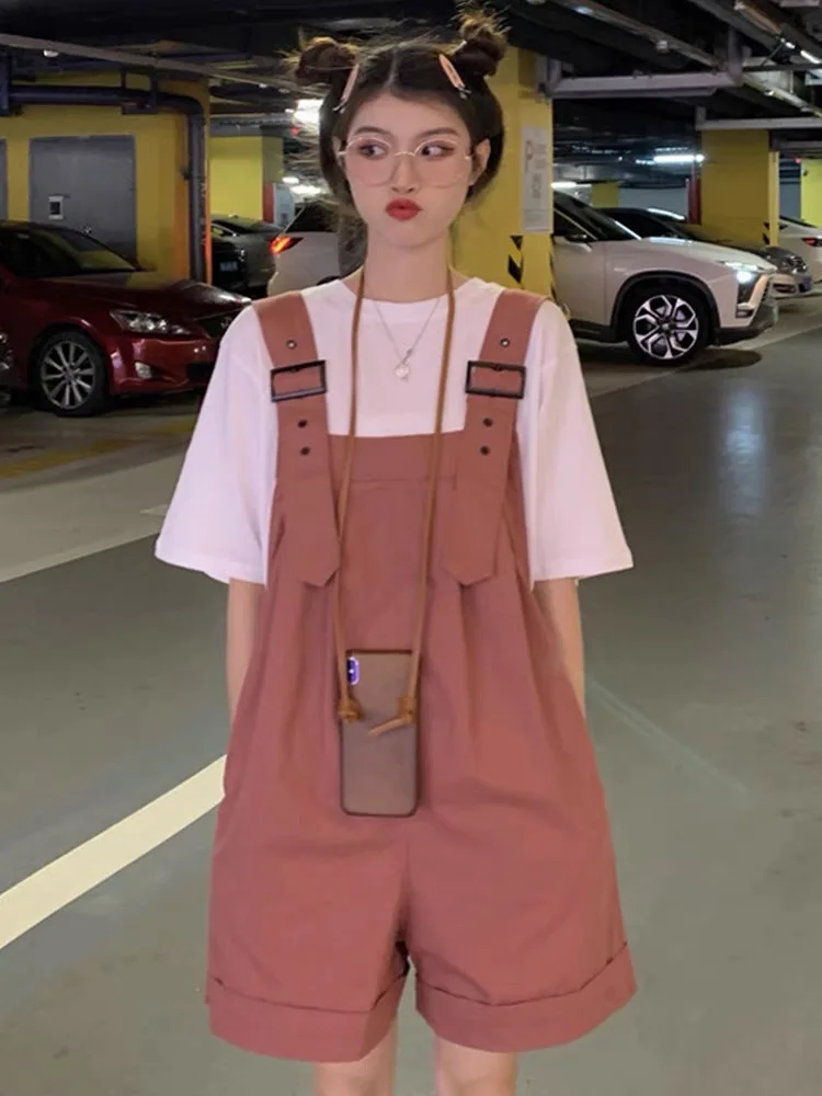 

Women's Casual Workwear Bib Shorts Summer Thin Korean Version Loose Small Western Style One Piece Wide Leg Pants