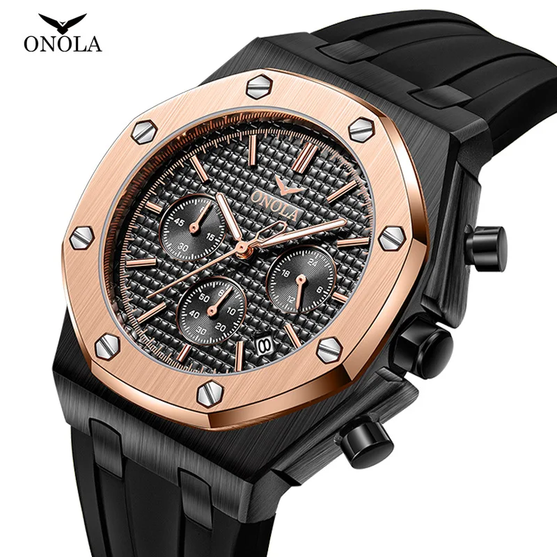 ONOLA New Watch Men Fashion Business Luxury Brand Quartz Analog Wristwatches with Silicone Strap, Water Resistant and Shockproof bobo bird mens wood watches analog watch for men with gift box support customized dropshipping