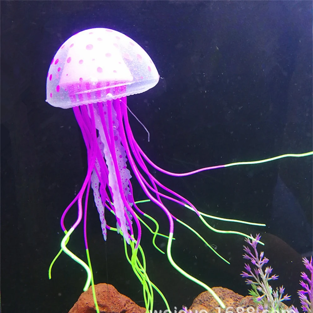 Aquarium Decorations 4Pcs Glowing Jellyfish Decorations - Floating Silicone Jellyfish For Aquariums Discovery Jellyfish Aquarium