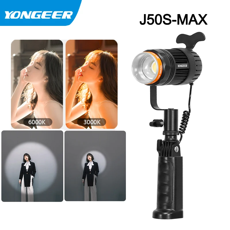 yongeer-projecteur-cob-pour-photographie-et-video-lumiere-continue-50w-3200-6200k-cri90-telecommande-4-livres-de-documents-poignee-t20b