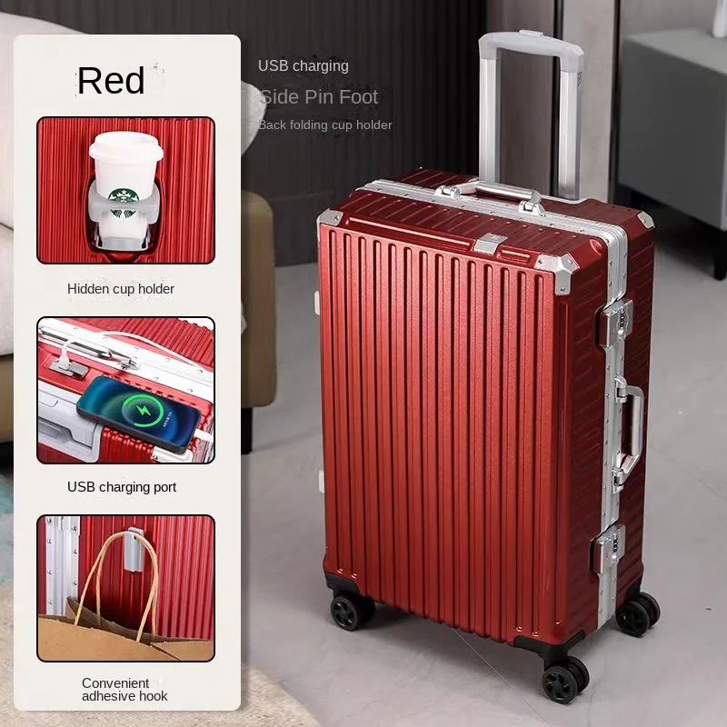 Hard Shell Suitcase With Usb Charging Port And Cup Holder_voghion.com