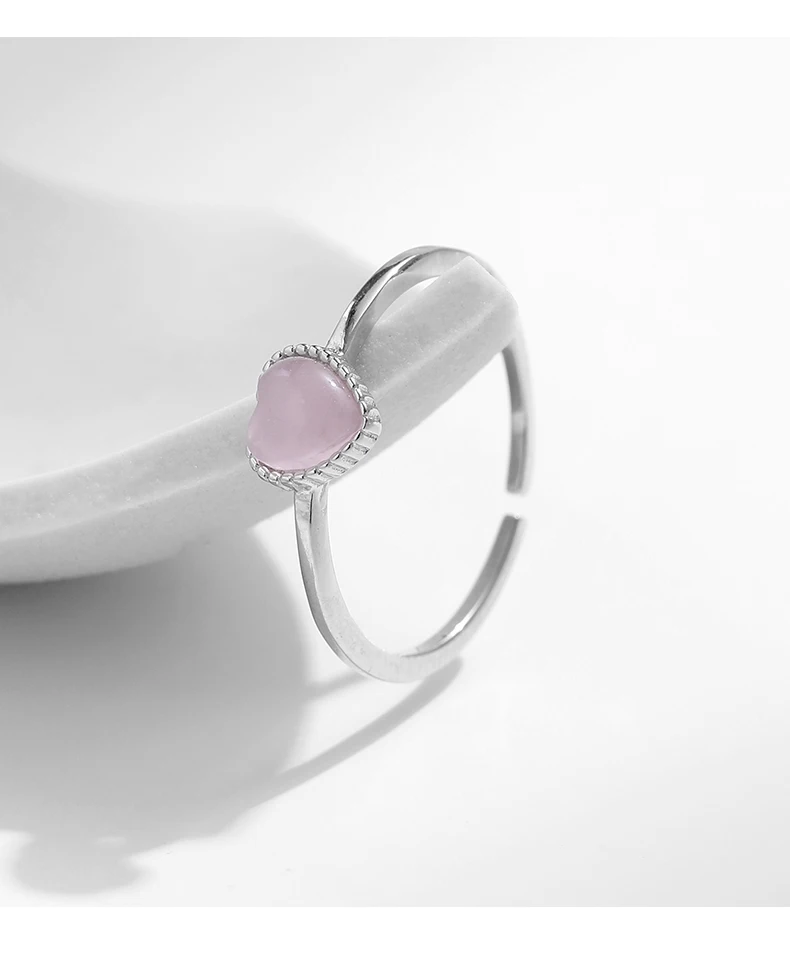 MODIAN 925 Sterling Silver Pink Crystal Hearts Opal Open Size 6-8 Finger Ring Sweet Simple Fine Jewelry For Women Birthday Gift