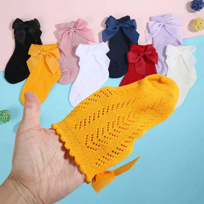 Kids Socks Summer Mesh Newborn Baby Girls Fashion Bow Thin 0-5Year White Red Black