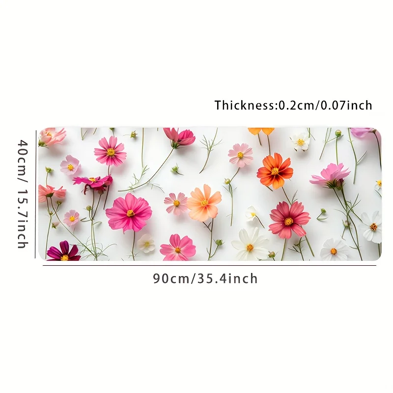 Water resistant flower desk mat on workstation