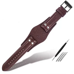 Genuine Leather Pebble Grain Watch Strap - 20/22mm Vintage Retro Men's Bracelet - 22mm (Brown - A - B Clasp)