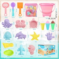 20pcs Beach Toys Set for Kids Toddlers Girls Collapsible Sand Bucket Shovels Set Mesh Bag Sand Molds Ice Cream Travel Sand Toys 2