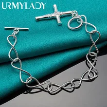 

URMYLADY 925 Sterling Silver Cross Charm Pendant Bracelet Chain For Woman Man Fashion Wedding Celebration Party Jewelry