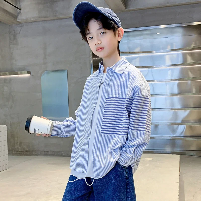 Trendy Boys Spring Autumn Shirt For Children Middle Large Boys Fashion Streetwear Shirt New Style Chinese Traditional Desig