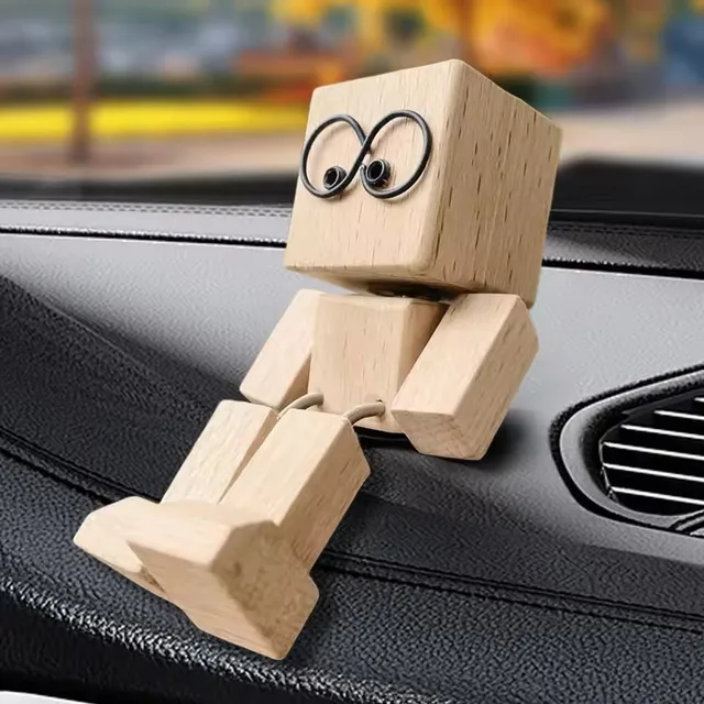New Car Handmade Shaking Feet Wooden Doll Car Dashboard Desktop Decoration Ornament Shaking Wooden Man Figurine Bobblehead Doll 1