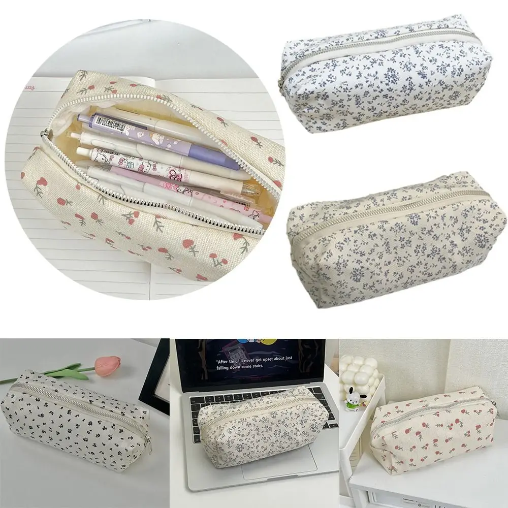 INS Floral Print Pen Bag Large Capacity Multifunctional Pencil Case Stationery Organizer Students 5