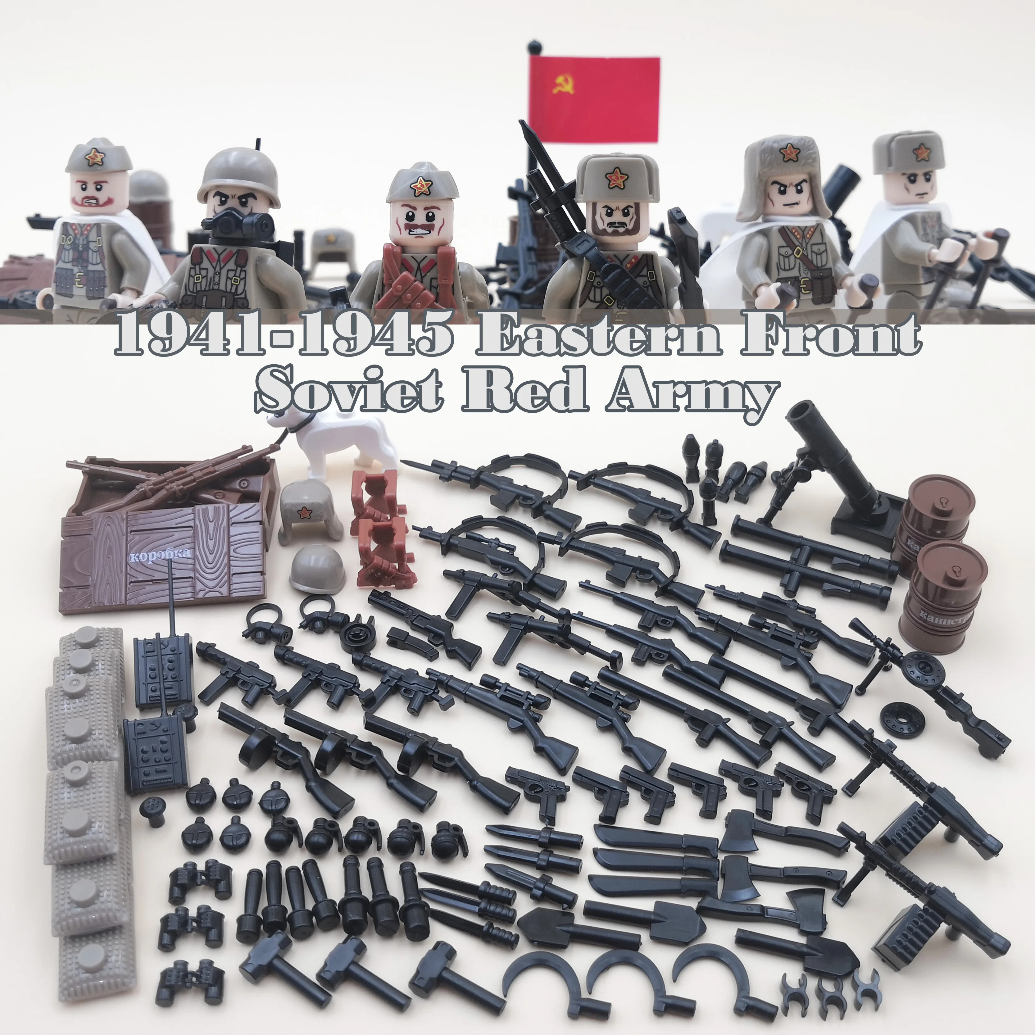 Ww2 Russia Sovietico Esercito Rosso Fronte Orientale Us Uk Mini Soldato Guerra Militare Figura Arma Pistola Building Block Mattone Bambini Giocattolo 