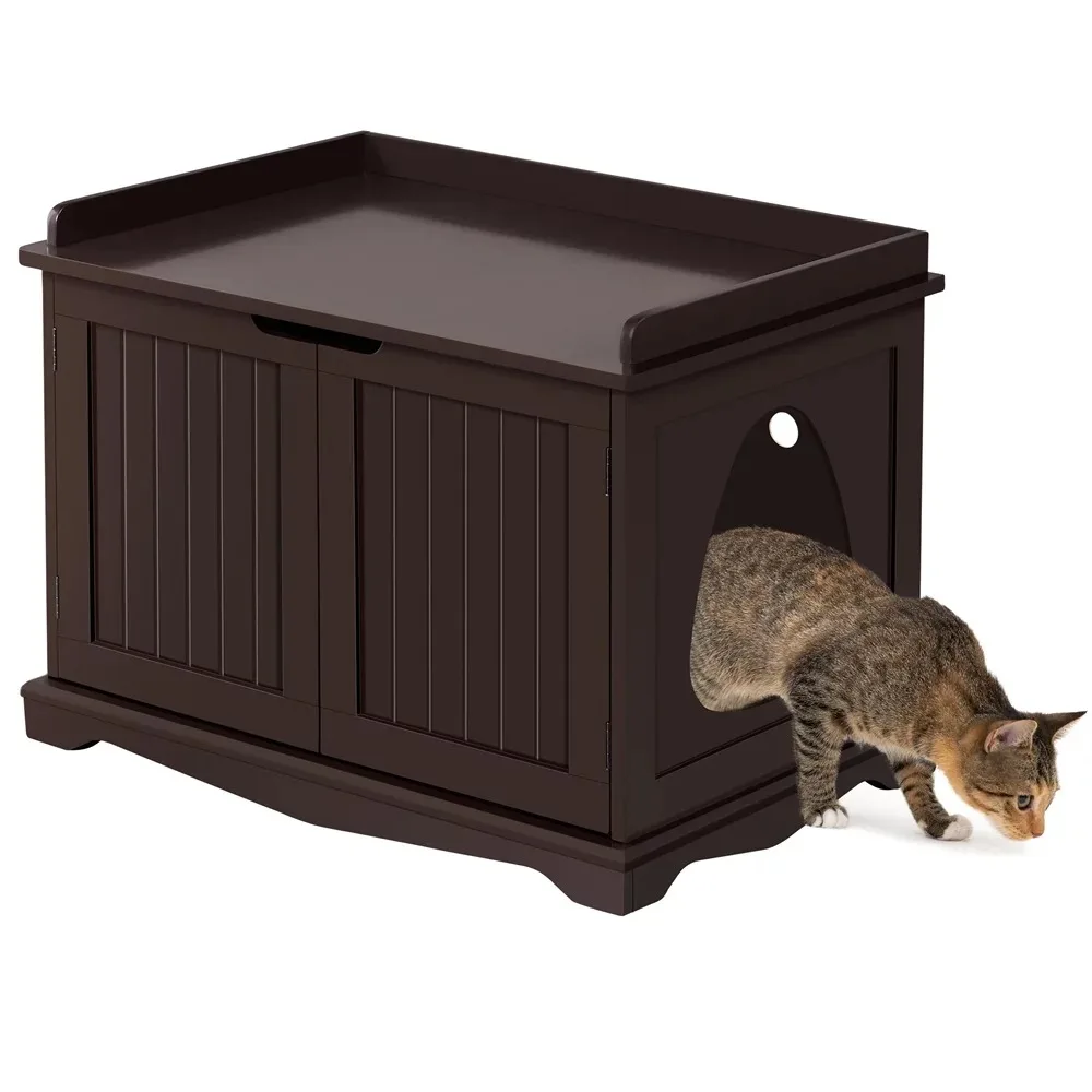 

Wooden Cat Litter Box Furniture with Door, Espresso cat tree house pet supplies cat bed