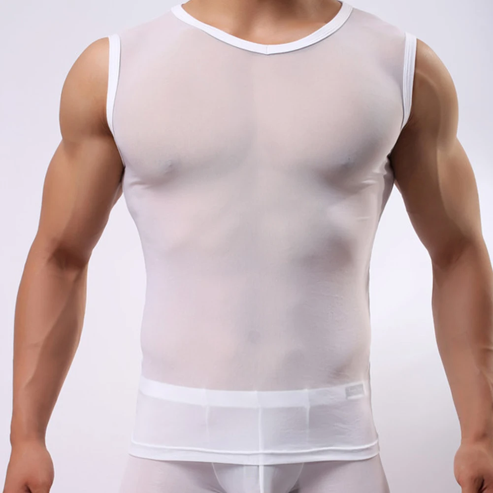 Sexy Men Summer See-Through Fishnet Undershirt T-Shirt Clubwear Running Short Sleeve Tank Top Comfortable Vest Undershirt