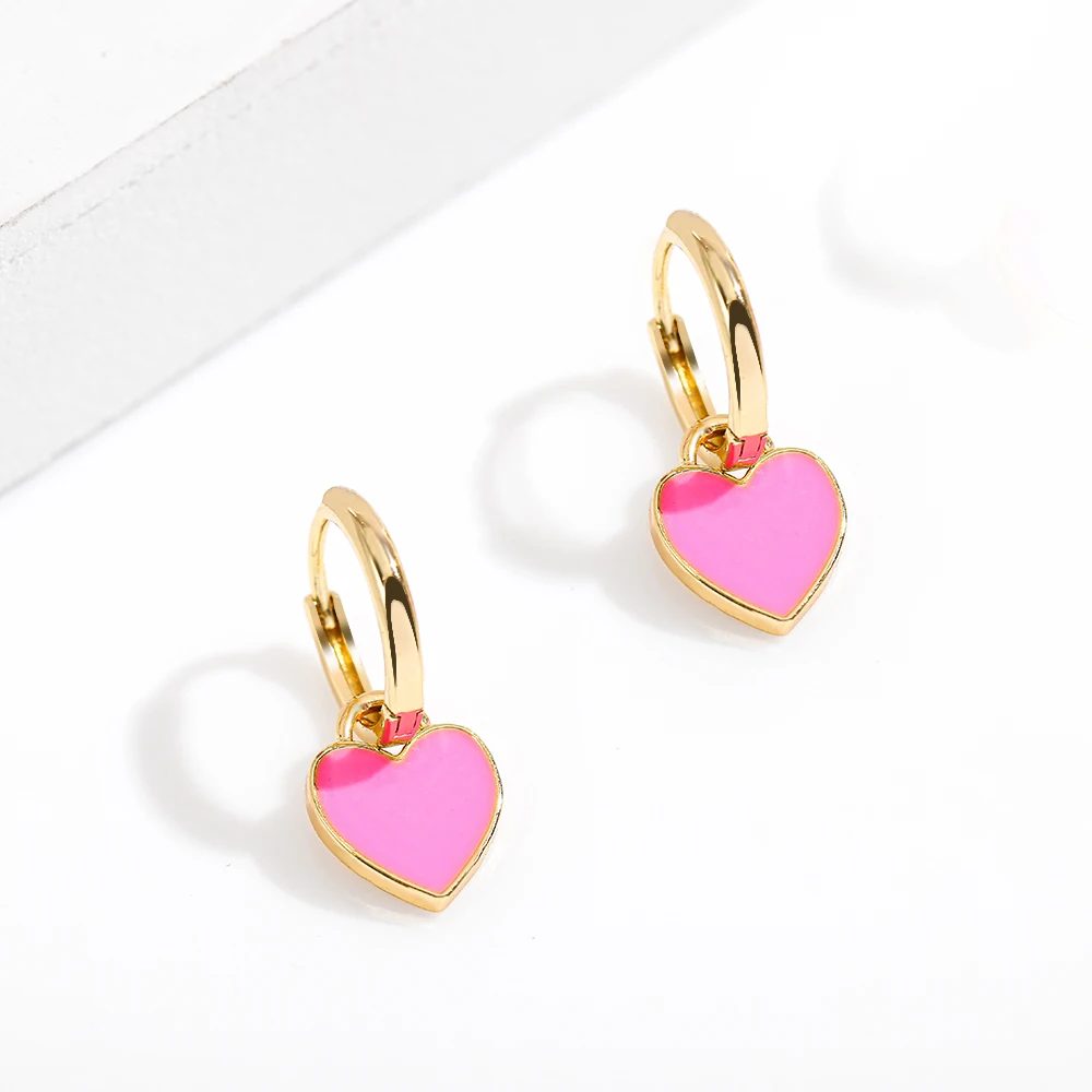 2025 New Sweet Love Heart Drop Earrings for Women Girls Round Circle Enamel Letters Korean Fashion Statement Wedding Jewelry