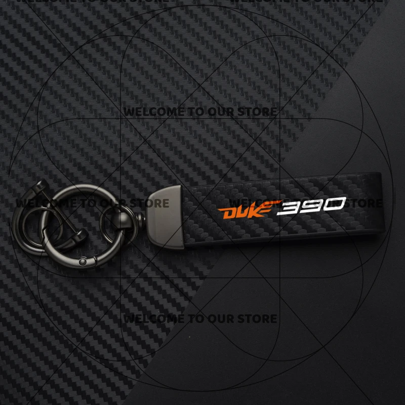 Duke Motorcycle Carbon Fiber Leather Keychain with Zinc Alloy Emblem