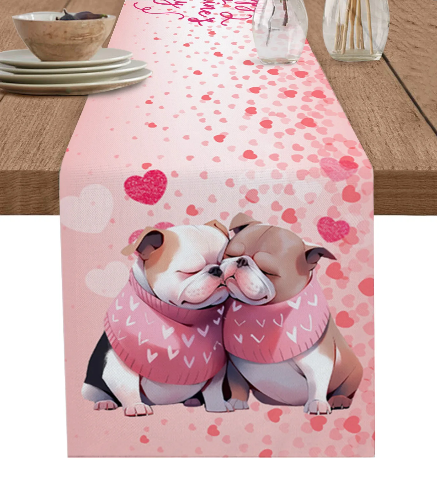 

Valentine'S Day Love Pet Dog Table Runner For Kitchen Table Cover Home Decor Tablecloth 4/6 Pcs Placemats
