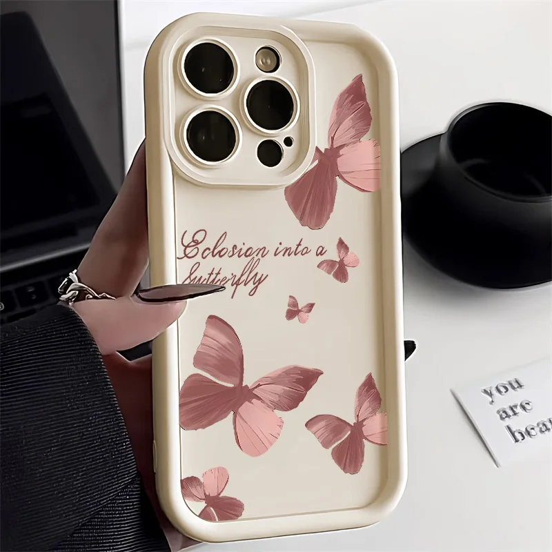 thumbnail image 1 of Funda de silicona líquida para iPhone 11, funda para iPhone 15, 12, 13, 14, 16 Pro Max, 7, 8 Plus, XS, X, XR, SE 2020, 2022, funda a prueba de golpes con diseño de mariposa, 1 of 4