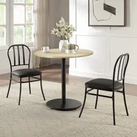 3-Piece Indoor Dining Bistro Set, Wood Table Top, Two Black Seat Chairs 1
