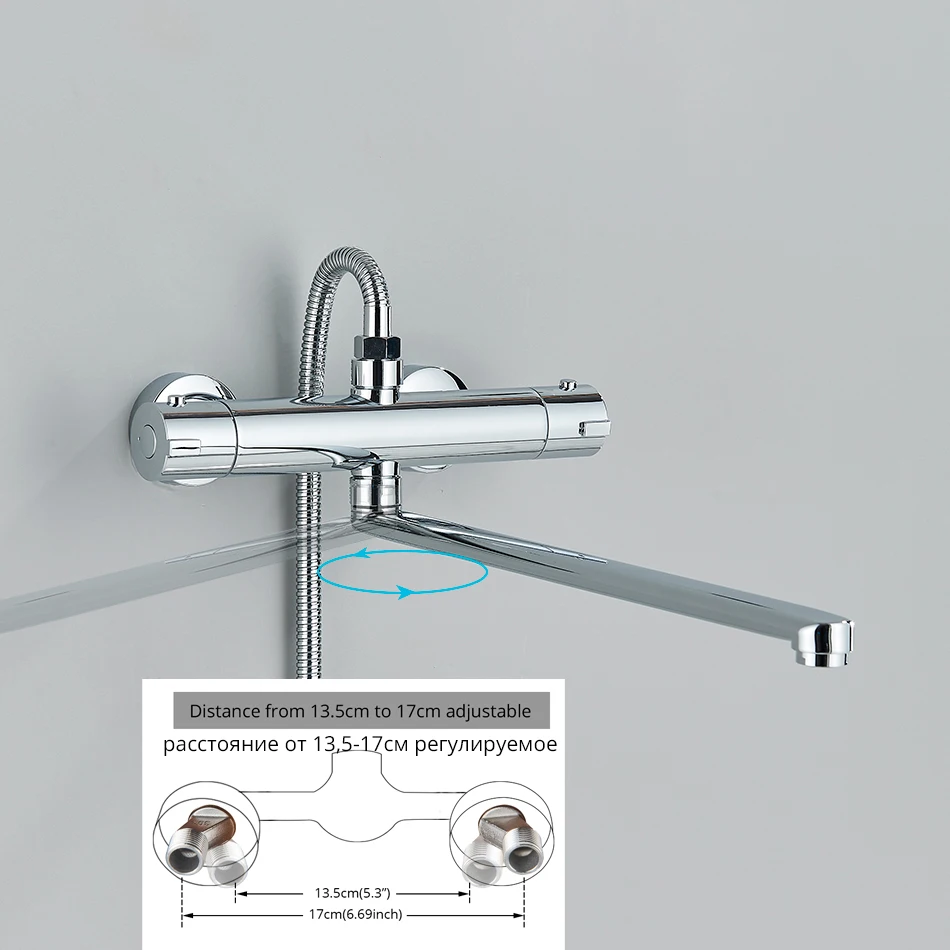 Thermostatic Shower Set Black/Chrome Brass Wall Mounted Bathroom Shower Thermostat Mixer Valve Handle Spray Bathroom Accessories 4