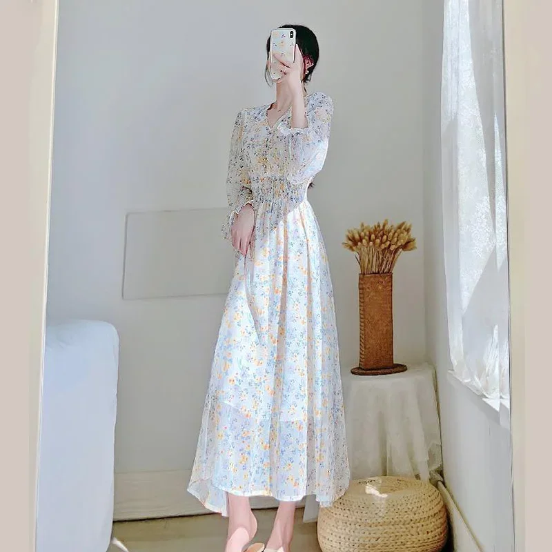 Summer Floral Long Sleeve Chiffon Maxi Dress Elegant Print Chiffon Dress Women Casual Short Sleeve V Summer Floral Long Sleeve Chiffon Maxi Dress Elegant Print Chiffon Dress Women Casual Short Sleeve V