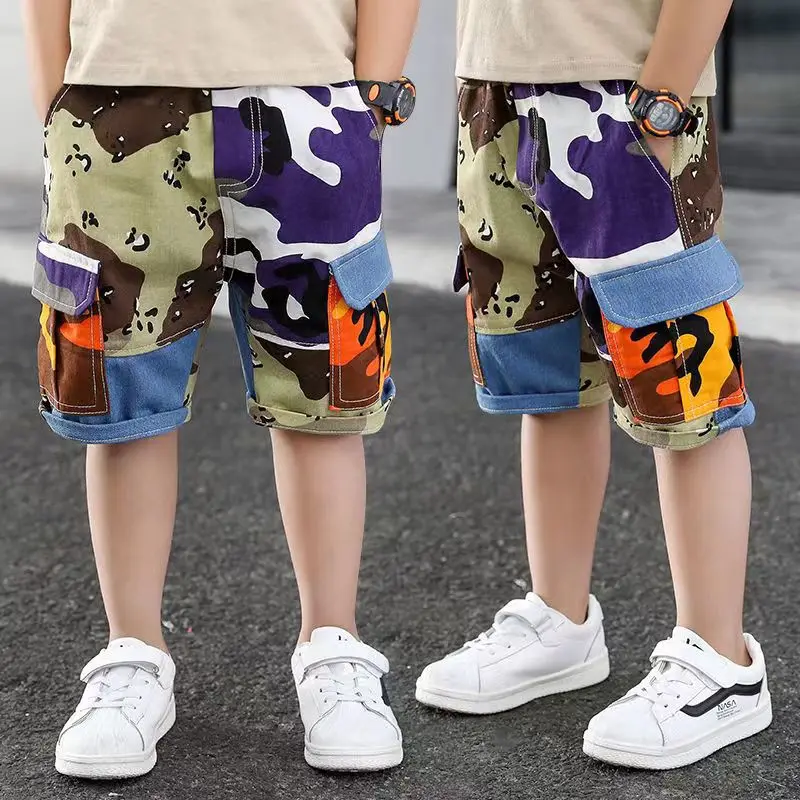 

4-14T Boys Shorts Summer Teenagers Boys Elastic Waist Cargo Shorts Child Short Pants Calf Length Kids Trousers Trend Pants