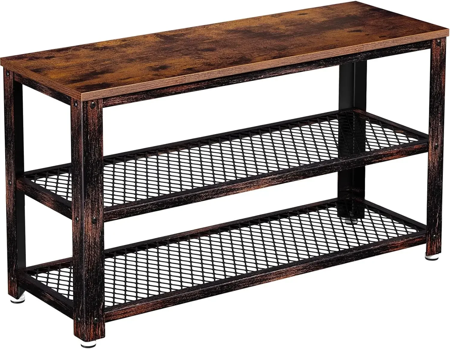 

3-Tier Shoe Rack, 28.7” Storage Entry Bench with Mesh Shelves Wood Seat