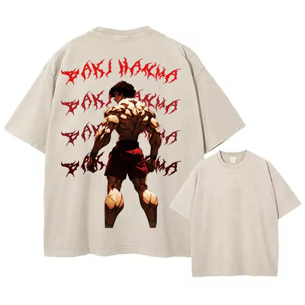 أنيمي باكي هاما مطبوعة غسلها تي شيرت الرجال 100% ا...