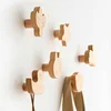 1PCS Solid Wood Hooks Cute Room Decor Animal Hook Wall Hanging Key Coat Hook Home Decoration Hanger Bathroom Kitchen Accessories 5