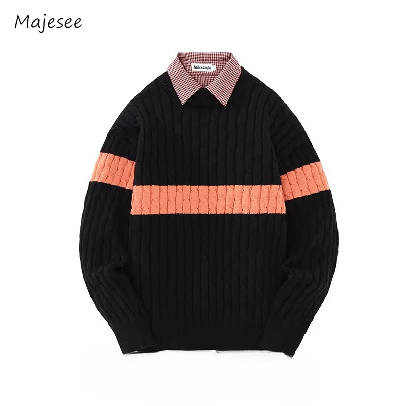 Sweaters Men Contrast Color All-match Fashion Knitwear High Street Korean Style Harajuku Long Sleeve Advanced College Autumn New