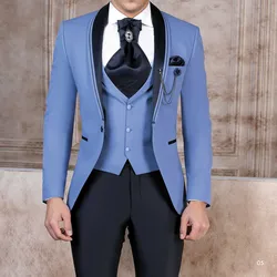 Three Piece Jacket Pants Vest Suits for Men Shawl Lapel Single Breasted Clothing Terno Formal Outfits Slim Fit Hombres Costume