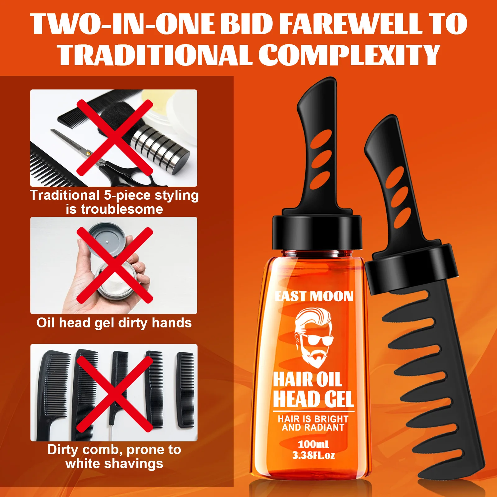 2 in 1 Hair Wax Gel With Wide Tooth Comb Men Long-lasting Fluffy Hair Styling Oil Hair Styling Cream Liquid Fluffy Comb 100ml 4