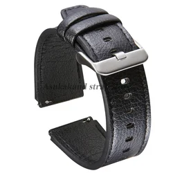 Premium Leather Strap 22mm Band - Elegant Replacement Bracelet for 22mm (Black)