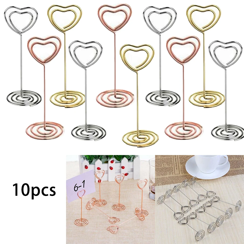 10Pcs Eisen Herz Muster Tisch Nummer Name Karte Halter Party Memo Foto Stehen Hinweis Clip Menü Stehen Für Home party Hochzeit – Detail 1