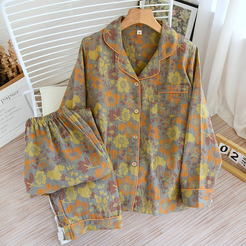 Double Layer Women's Underwear Pyjama Set Sleepwear Cotton Ladies Nightwear Room Wear Autumn New Two Piece Nightie Suit